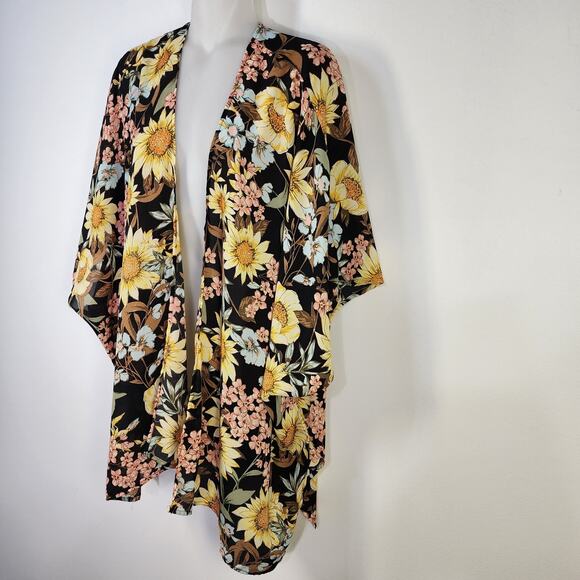 Maurices Cardigan Kimono Women One Size Sunflower Floral Chiffon Open Front Drap - Picture 5 of 12